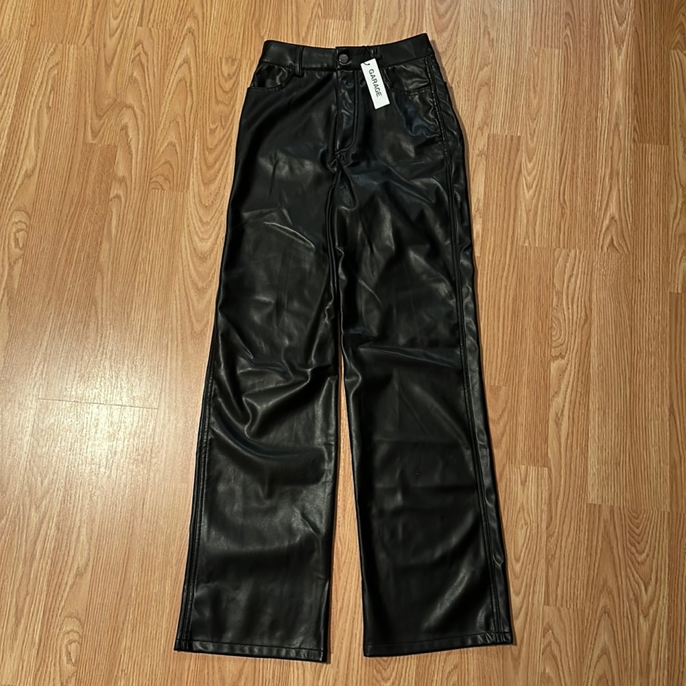 Garage straight leg leather pants